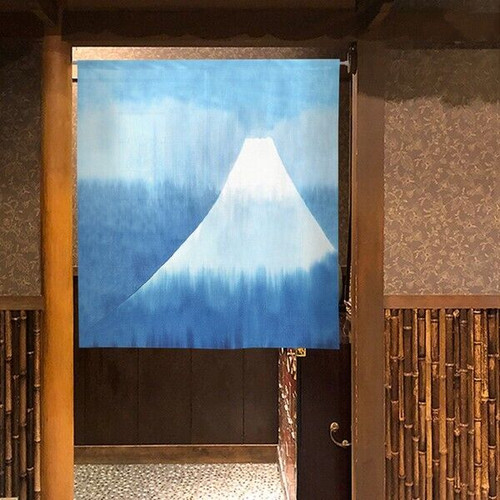Noren Japanese Hanging Door curtain polyester 33x35' Blue mountain Fuji Japan