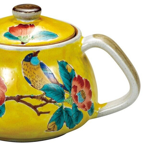 Kyusu Kutani yaki ware Japanese Green Tea pot Yoshida-ya style Camellia and Bird