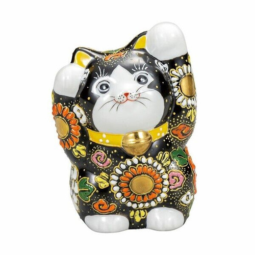 MANEKI NEKO Japanese lucky cat Seto yaki Both hand Up Handcraft