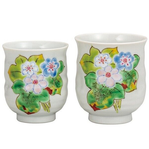 Pair Yunomi Kutani yaki ware Japanese green tea cup set Snow mowin Minoru Kawata