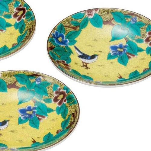 Kutani yaki ware Japanese Small Sauce plate set of 5 Yoshida-ya Camellia bird