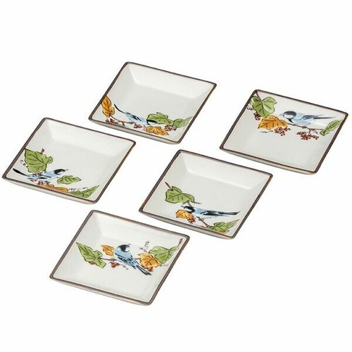 Kutani yaki ware Japanese Small Sauce plate set of 5 Grape and Bird Japan