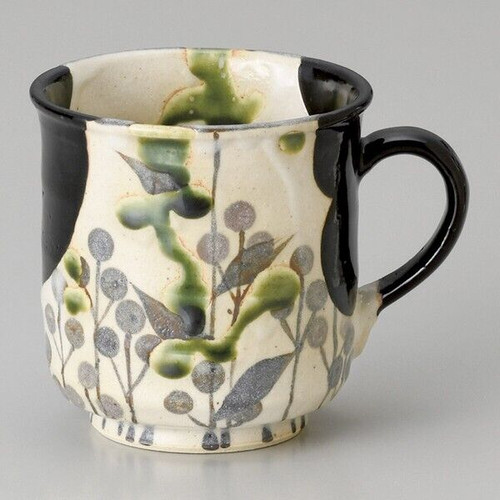 Japanese Pottery Mug cup Mino ware Handcraft Oribe Black glaze Japan