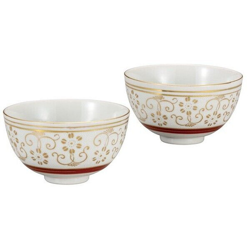 Kutani yaki ware Japanese Rice bowl set of 2 GohanShirochibu White dot Japan