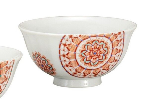 Kutani yaki ware Japanese Rice bowl set of 2 GohanAka-e Marumon Made in Japan