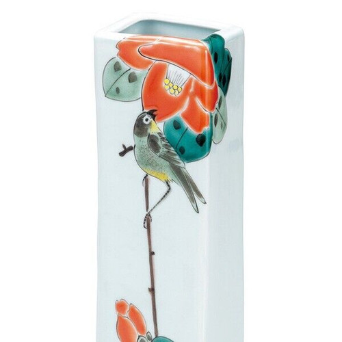 Kutani yaki ware Ceramic Japanese Flower pot Vase Camellia White eye Yoshinori