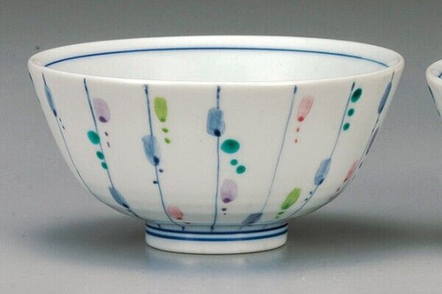 Kutani yaki ware Japanese Rice bowl set of 2 GohanIrodori Tokusa Stripe Japan