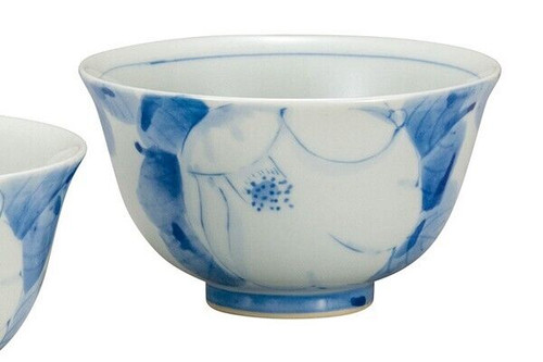 Kutani yaki ware Japanese Rice bowl set of 2 GohanChite Camellia Tsubaki Japan