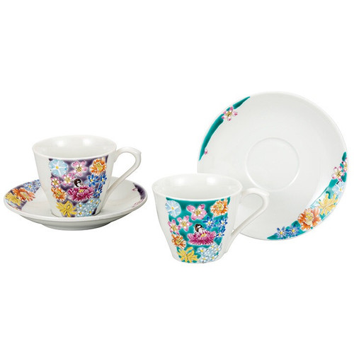 Kutani yaki ware Japanese Coffee cup and saucer set of 2ArakawaAtsuko Littlebird