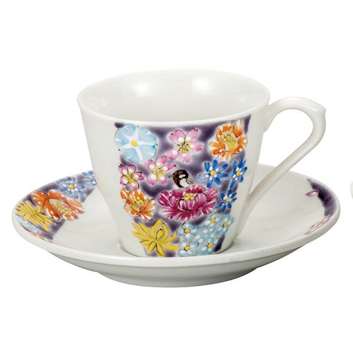 Kutani yaki ware Japanese Coffee cup and saucer set of 2ArakawaAtsuko Littlebird