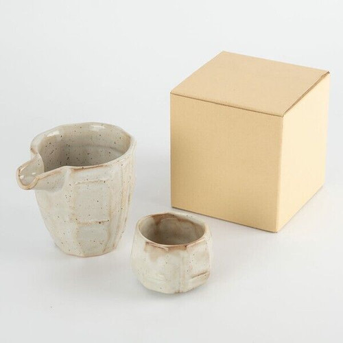 Mino ware Japan Cold Sake cup bottle set of 2 Guinomi Katakuchi White Shirokabe
