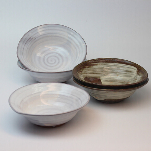 Hagi ware Japanese pottery sarving Nimono bowl set of 5 Brush marks Shirohagi