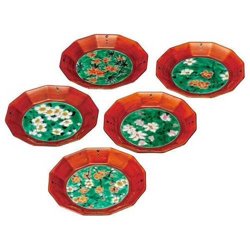 Kutani yaki ware Japanese Plate Dish set of 5Aka-maki Egawari Miyamoto Akira