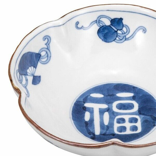 Kutani yaki ware Japanese porcelain Plum shape Bowl Treasure pattern Bunyoshi