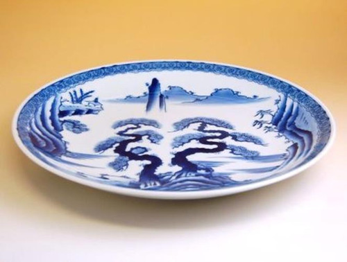 Arita ware Japanese Flat Big plate Round Sansui Landscape Japan 35cm