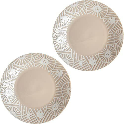 Mino ware KAFU dish Flower Bird Water repellentGreige Lunch plate set of 2