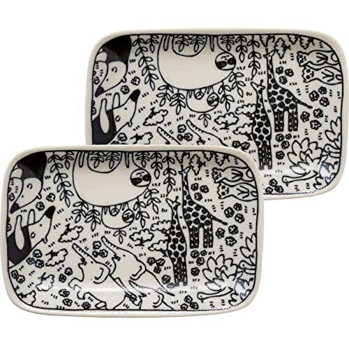 Mino ware pottery square plate set of 2Grassland Animal encyclopedia 6.49in