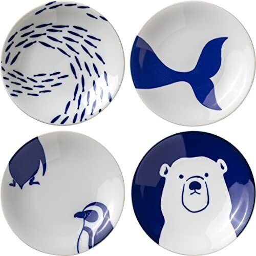 Mino ware pottery Round plate set of 4Suizokukan Aquarium pattern Made in Japan