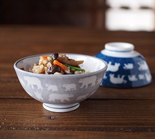 Mino ware pottery White bear Shirokuma Polar Bear Rice bowl Gohan chawan Gray