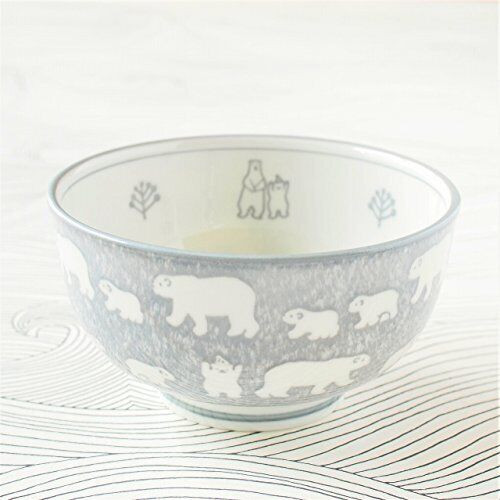 Mino ware pottery White bear Shirokuma Polar Bear Rice bowl Donburi Gray S