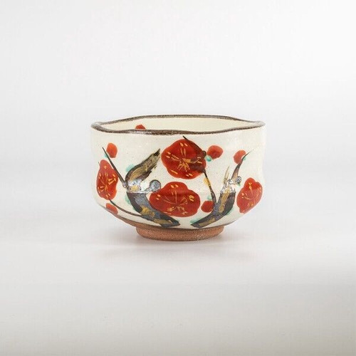 Chawan Mino ware Japanese Matcha Tea bowl Kohiki White Handpainted Plum Ume