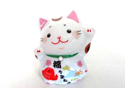 White Maneki Neko Fortune Cat Figurine by Decole Japan available at Miya.