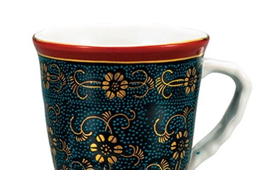 Kutani yaki porcelain Japanese Mug Coffee Tea cup Blue dot Aochibu tessen Japan
