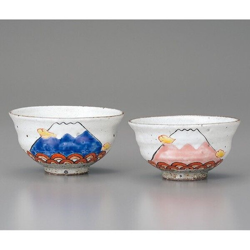 Pair Gohan Chawan Kutani yaki ware Japanese Rice bowl Mt.Fuji Sato Tsuyoshi