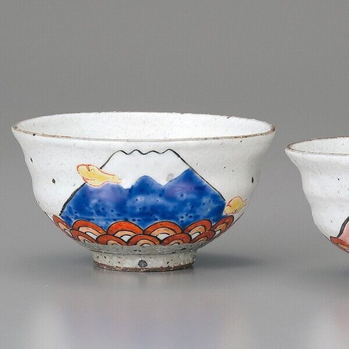 Pair Gohan Chawan Kutani yaki ware Japanese Rice bowl Mt.Fuji Sato Tsuyoshi
