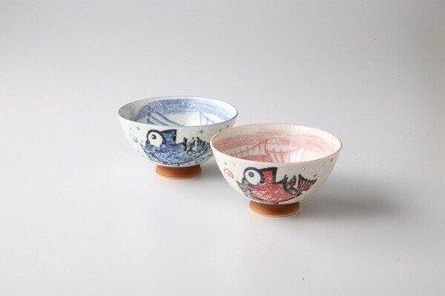 Mino ware Japanese pottery Rice bowl Gohan Chawan set of 2 Medetai seableam