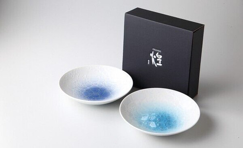 Mino ware Japanese Round plate Curry pasta plate set of 2 Chura Blue sea glaze