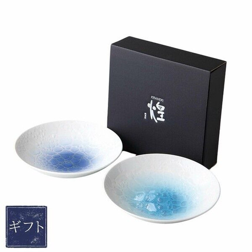 Mino ware Japanese Round plate Curry pasta plate set of 2 Chura Blue sea glaze