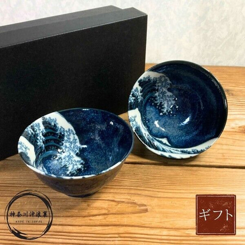 Mino ware Japanese pottery Rice bowl Donburi set of 2Hokusai Fuji Japan Katsudon