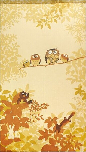 Noren Japanese door curtain polyester 150x85cm Fukuro Owl and Forest animals 