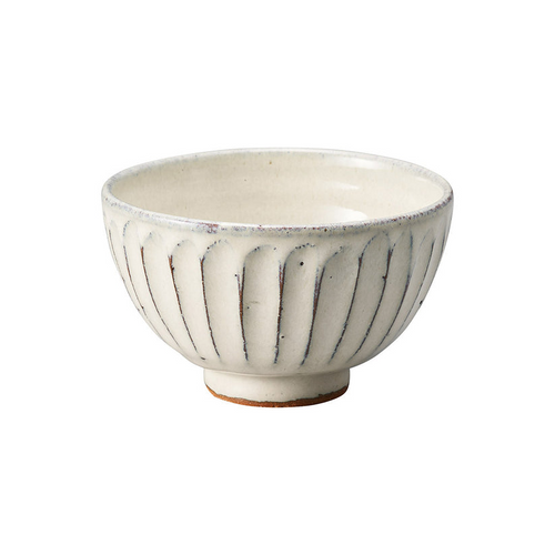 Shigaraki yaki ware Japanese pottery rice bowl Gohan chawan White carving