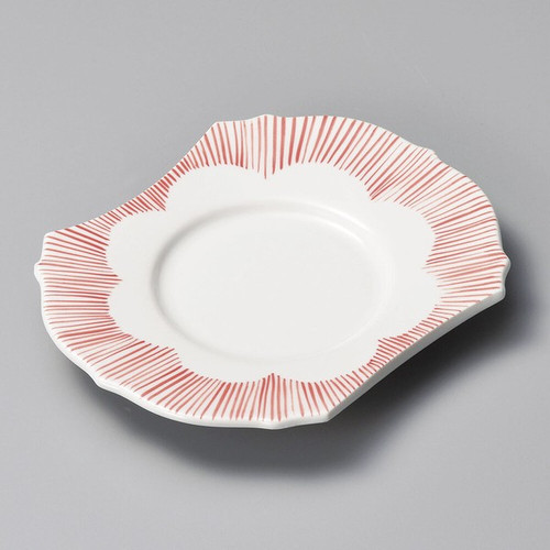 Red Jukusa Double-Cut 7-Inch Plate - Mino Ware, Japanese Tableware, Ceramic