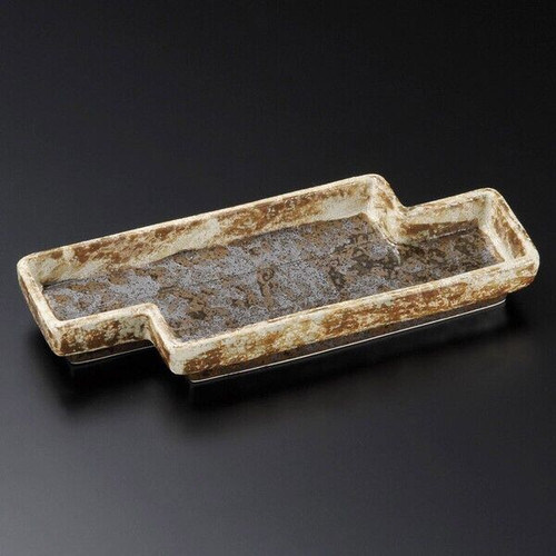 Mino ware Tsukidashi-zara Appetizer plate Black Iga Style 'Kairagi' Yatsuhashi