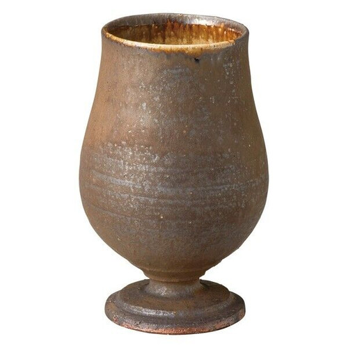 Shigaraki yaki ware Japanese pottery goblet Wine glass Brown Tag Japan