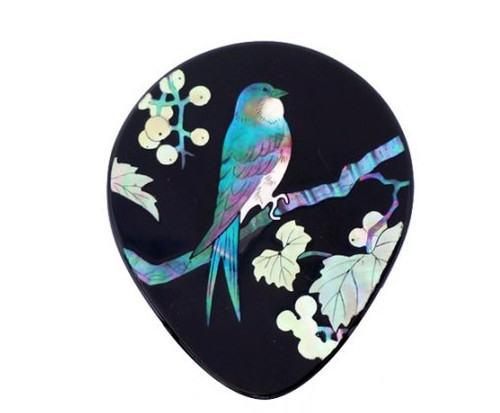 Japanese Raden lacquered Hand Held Purse Mirror Mother of pearl Makie Grape Swallow