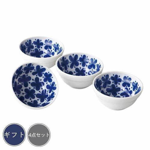 Daruma Small Bowl Set of 4, Clover Design - Porcelain, Mino Ware, Made in Japan