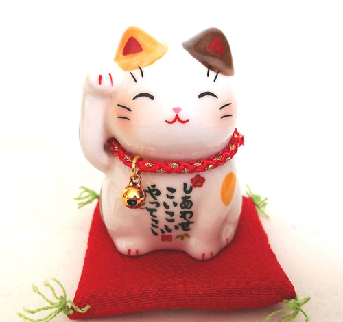 Coin bank Maneki neko Japanese Lucky cat Oide Happy Coming Mino yaki Japan 11cm 