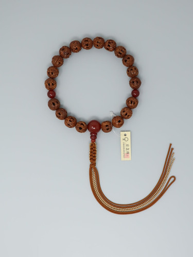 Arhat Carving 20 Bead Juzu Agate Accents Yotsume Cord Kyoto Japan Buddhist Mala
