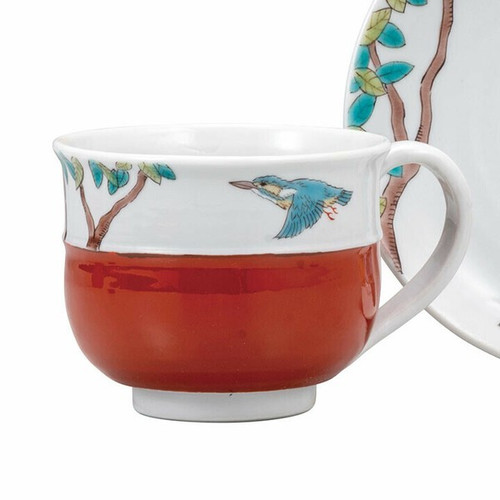 Kutani ware Japan Hideaki KatsumataKawasemi Kingfisher Cup and saucer Handcaft