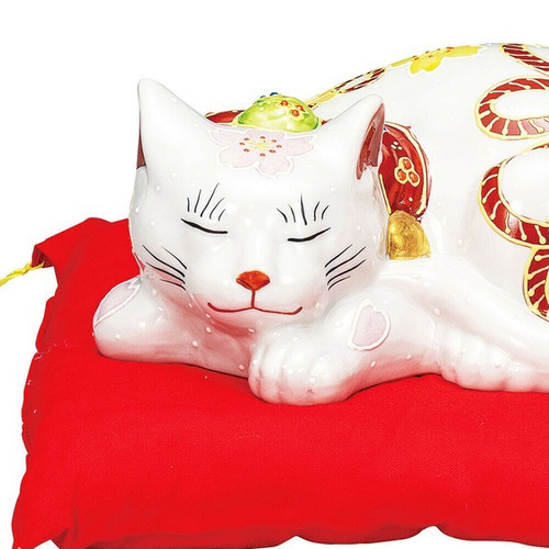 Maneki neko Kutani ware Japanese Lucky cat Sleeping cat Nemuri neko Bell Japan