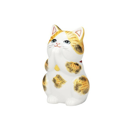 Maneki neko Kutani ware Japanese Lucky cat Praying Cat  Gold-Accented Calico