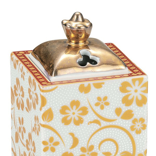 Mini Koro Kutani yaki ware Japanese Incense Burner pot  Shirochibu Cherryblossom