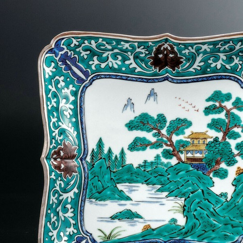 Kutani ware JapanDecorative Plate Landscape Painting by Tamekichi Mitsui