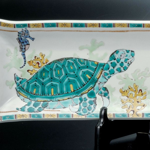 Kutani Ware porcelain Crane & Turtle Decorative Design Made in