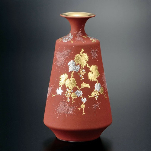 Kutani ware JapanFloral Vessel  Platinum Relief Grapes White Beading Kingyoku