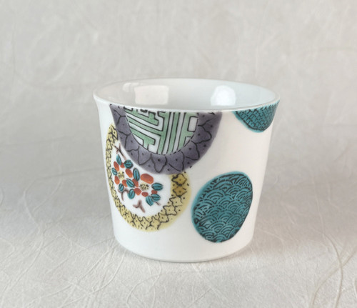 Kutani Ware Soba Choko Cup for Soba  Iro-e Marumon circle Japan